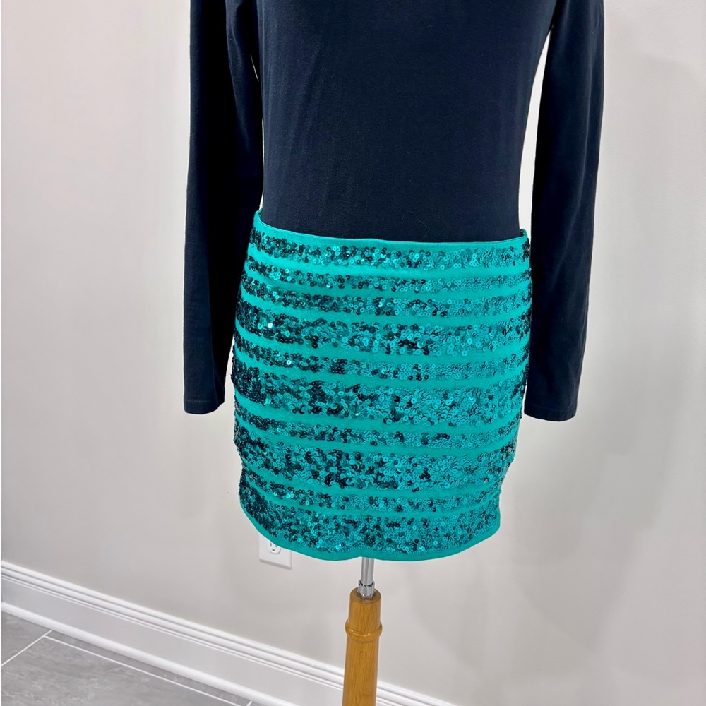 Sequin Teal Mini Skirt